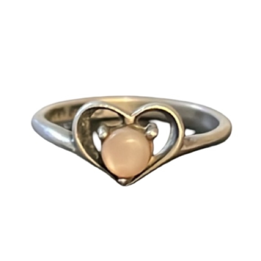 Vintage Elegant Navajo Sterling Silver Pink Opal Stone Cut Out Heart Ring